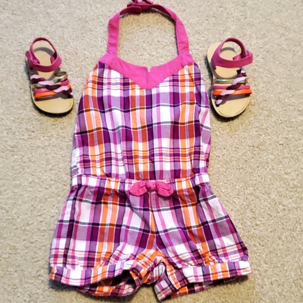 Gymboree toddler halter top romper, size 3T with matching shoes, size toddler 6